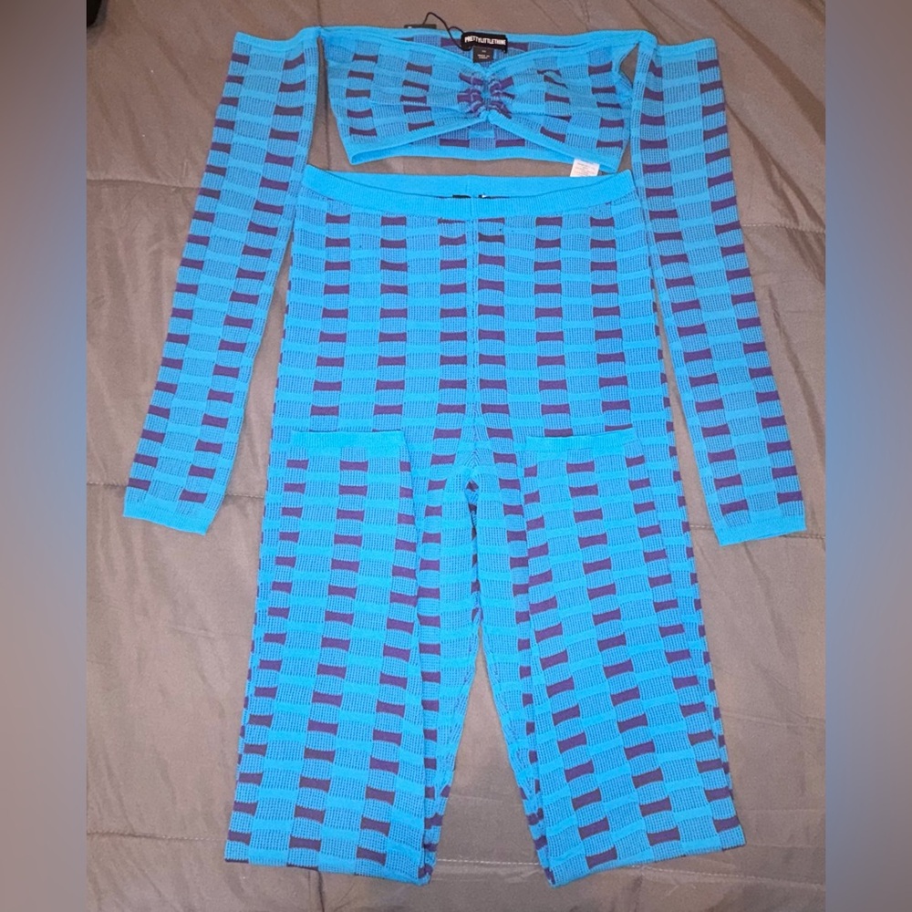PrettyLittleThing Blue & Purple Knit Two-Piece Set  XS